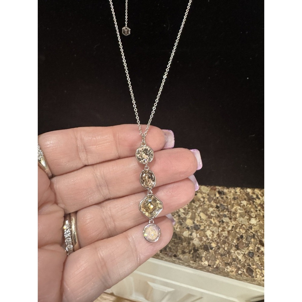 Touchstone Crystal Sand Bar Pendant Necklace 22" Adjustable‎ NEW